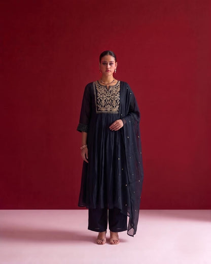 A Line Mul Chanderi Dupatta Set With Lining