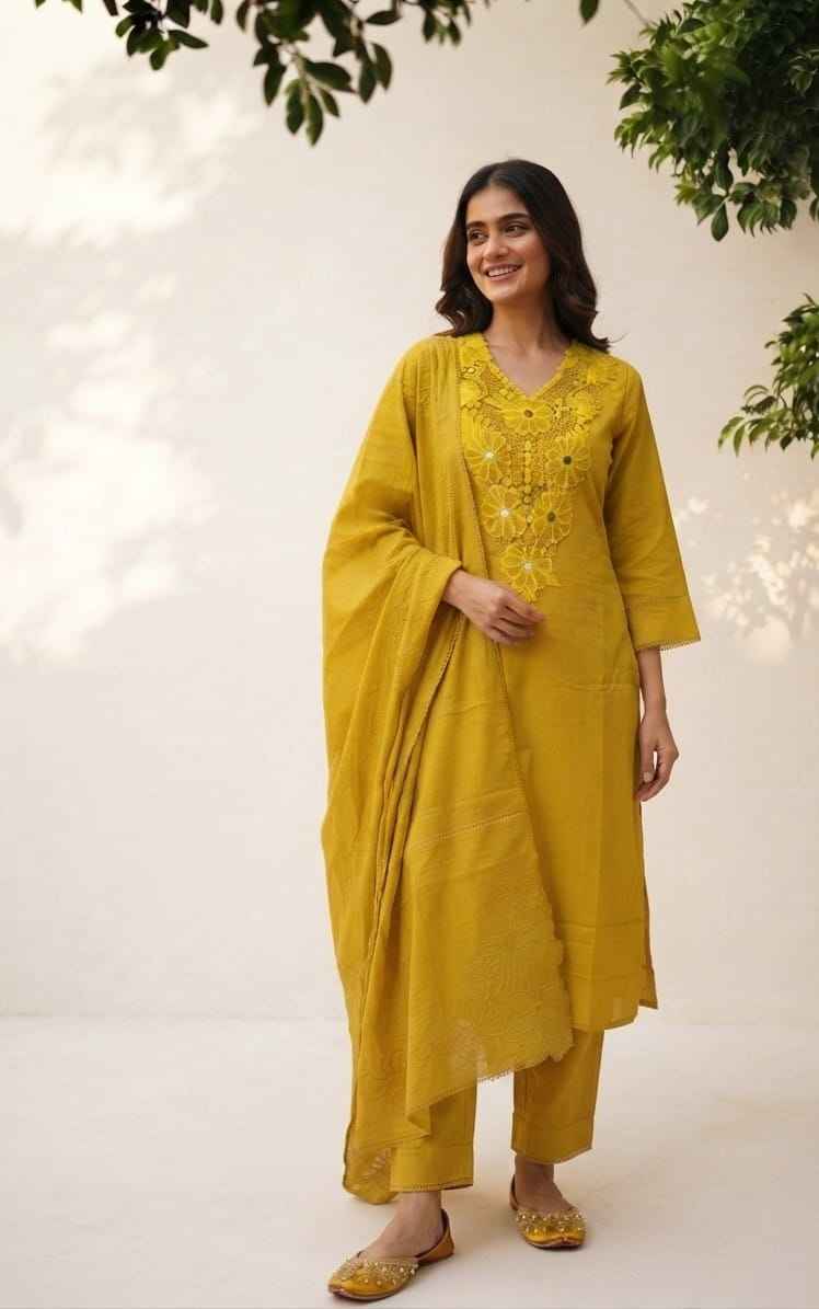 Pure Cotton Dupatta Set With Inner And Embroidery CS0271