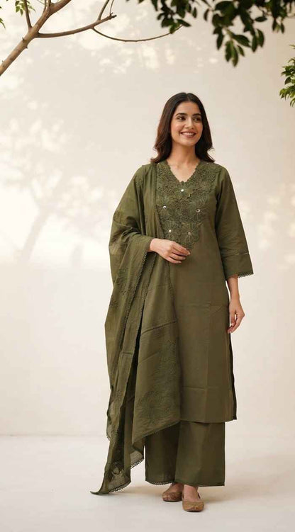 Pure Cotton Dupatta Set With Inner And Embroidery CS0271