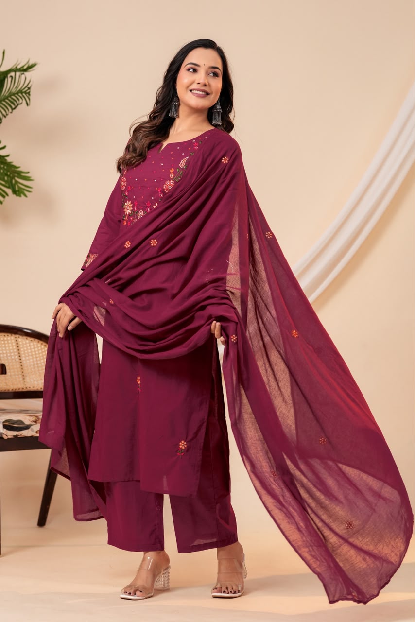 Pure cotton dupatta set with embroidery CS0272