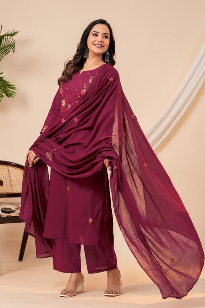 Pure cotton dupatta set with embroidery CS0272