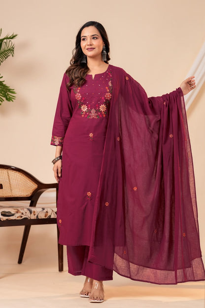 Pure cotton dupatta set with embroidery CS0272