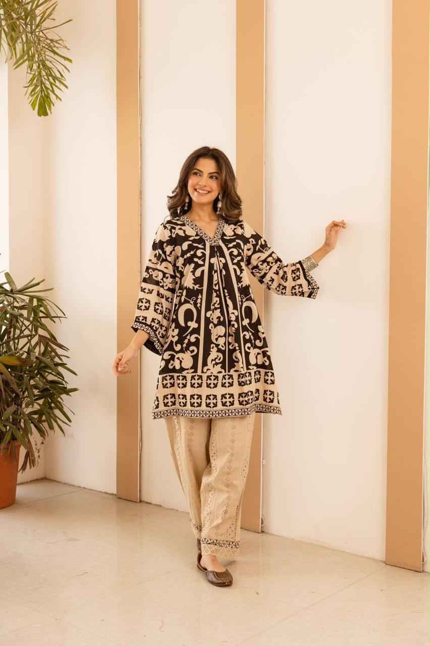 Premium Cotton With  Schiffli Detailing  Fancy Co-Ord Set COS184