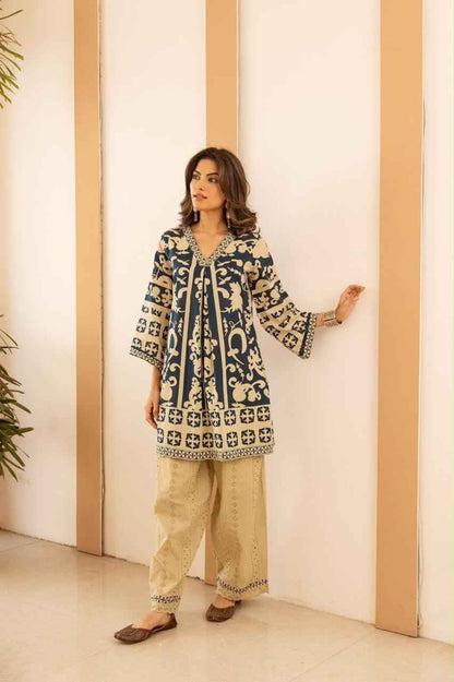 Premium Cotton With  Schiffli Detailing  Fancy Co-Ord Set COS184