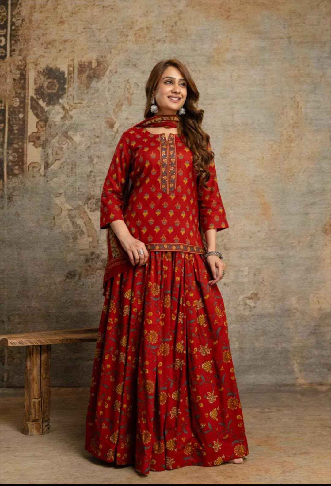 Short Length Dupatta Set With Skirt In Cotton Fabric CS0343
