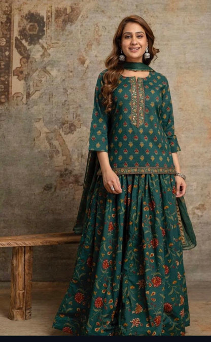 Short Length Dupatta Set With Skirt In Cotton Fabric CS0342