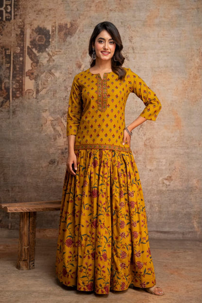 Short Length Dupatta Set With Skirt In Cotton Fabric CS0342