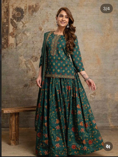 Short Length Dupatta Set With Skirt In Cotton Fabric CS0342