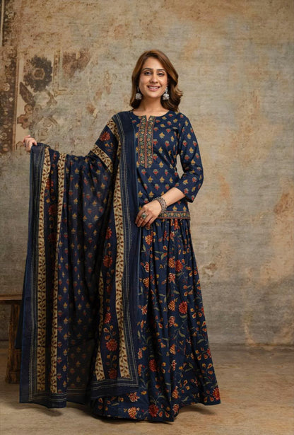 Short Length Dupatta Set With Skirt In Cotton Fabric CS0342