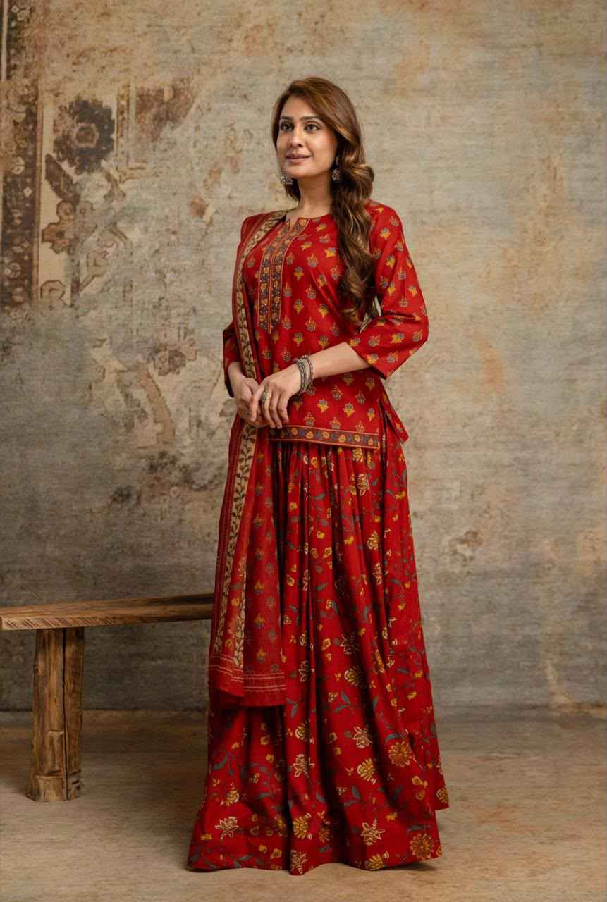 Short Length Dupatta Set With Skirt In Cotton Fabric CS0343