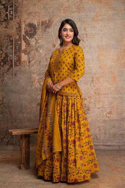Short Length Dupatta Set With Skirt In Cotton Fabric CS0342