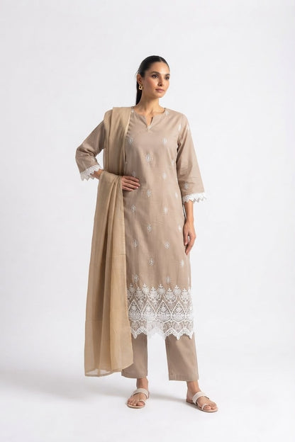 Pure Cotton Dupatta Set With Lace  CS0356
