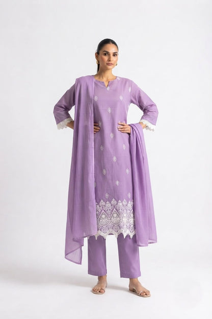Pure Cotton Dupatta Set With Lace  CS0356