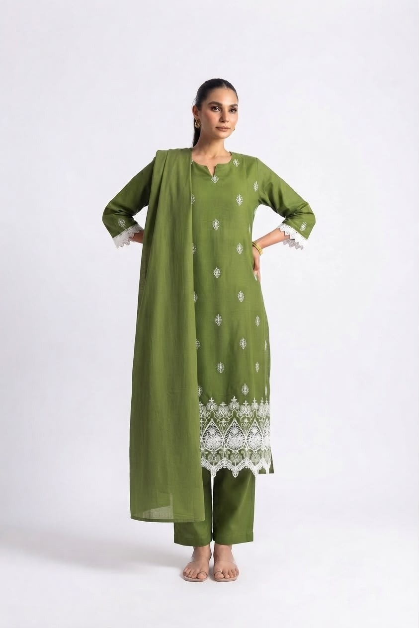 Pure Cotton Dupatta Set With Lace  CS0356