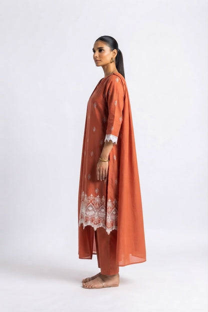 Pure Cotton Dupatta Set With Lace  CS0356