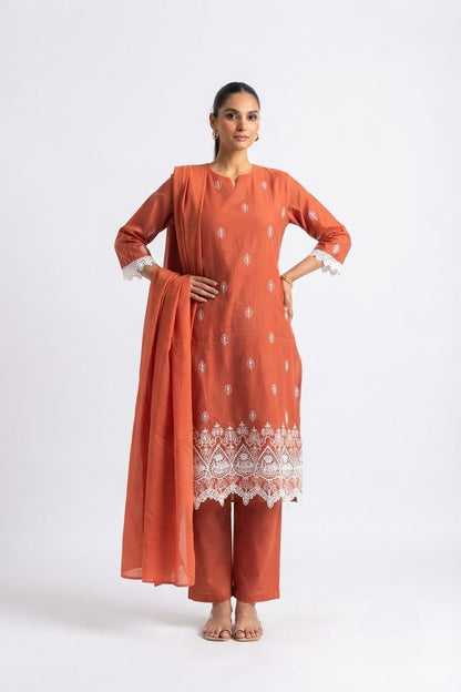 Pure Cotton Dupatta Set With Lace  CS0356