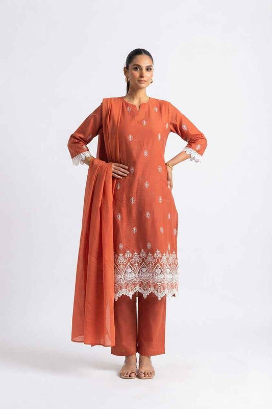 Pure Cotton Dupatta Set With Lace  CS0356