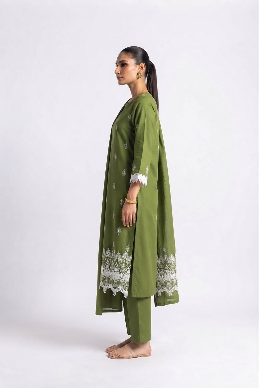 Pure Cotton Dupatta Set With Lace  CS0356