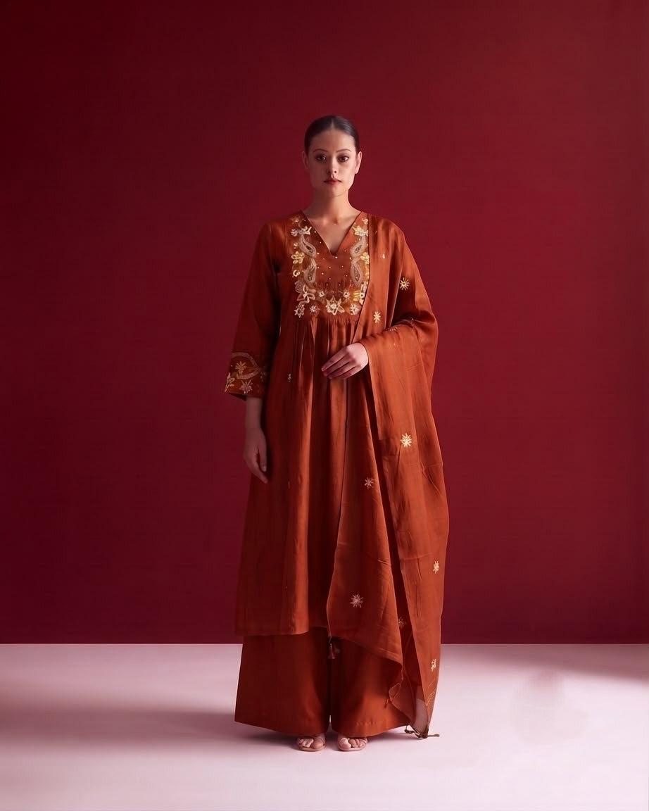 Premium Mul Cotton A Line Dupatta Set With Embroidery MLC54