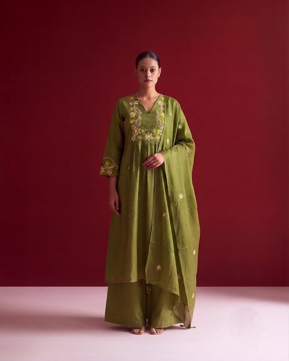 Premium Mul Cotton A Line Dupatta Set With Embroidery MLC54