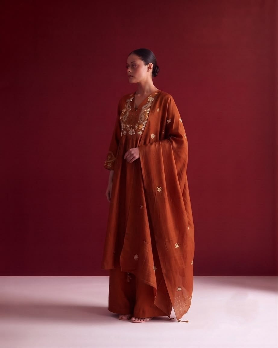 Premium Mul Cotton A Line Dupatta Set With Embroidery MLC54
