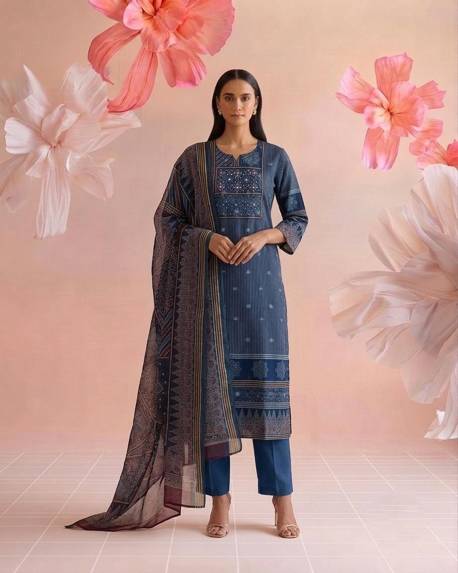 Printed Kota Doriya Dupatta Set KD064
