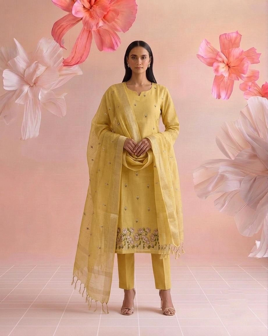 Embroidered Kota Doriya Dupatta Set KD068
