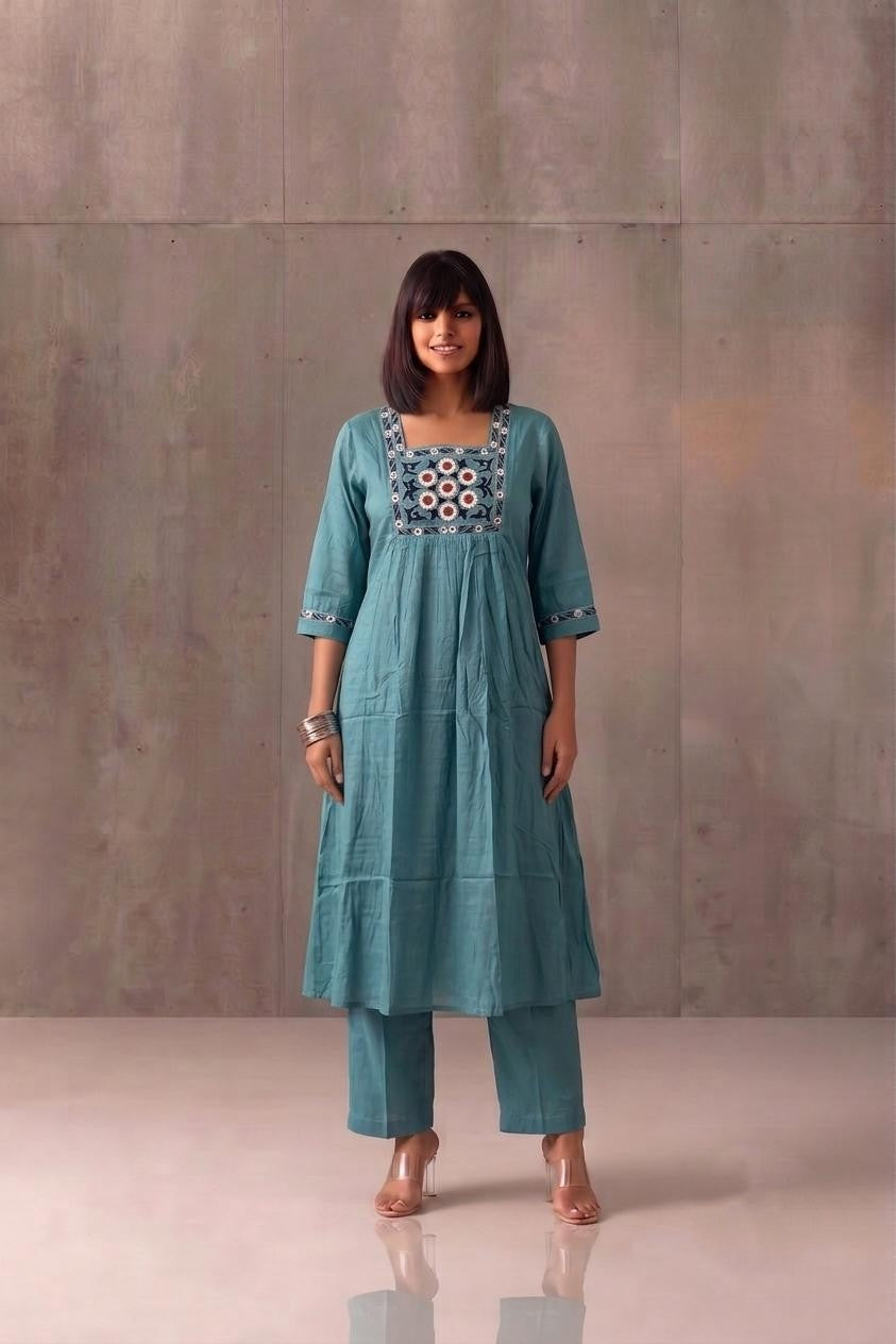 Pure Muslin A Line Two Piece Pant Set  MPS015