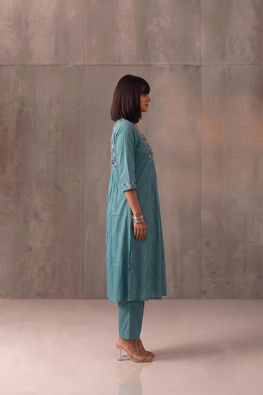 Pure Muslin A Line Two Piece Pant Set  MPS015