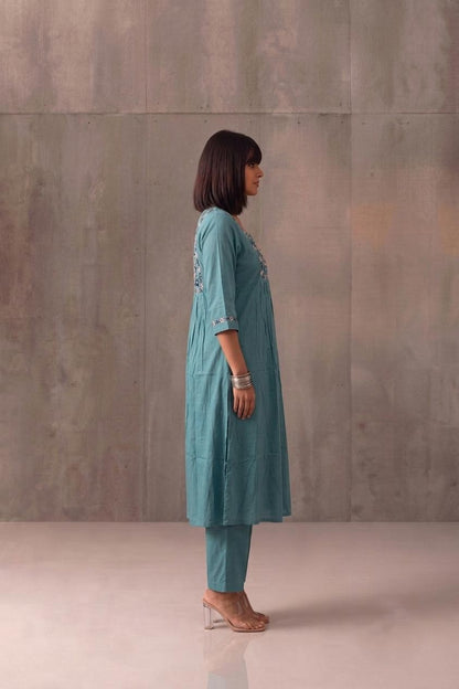 Pure Muslin A Line Two Piece Pant Set  MPS015