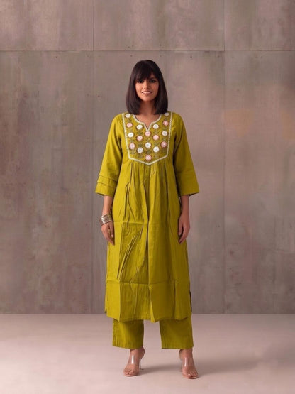 Pure Muslin A Line Two Piece Pant Set