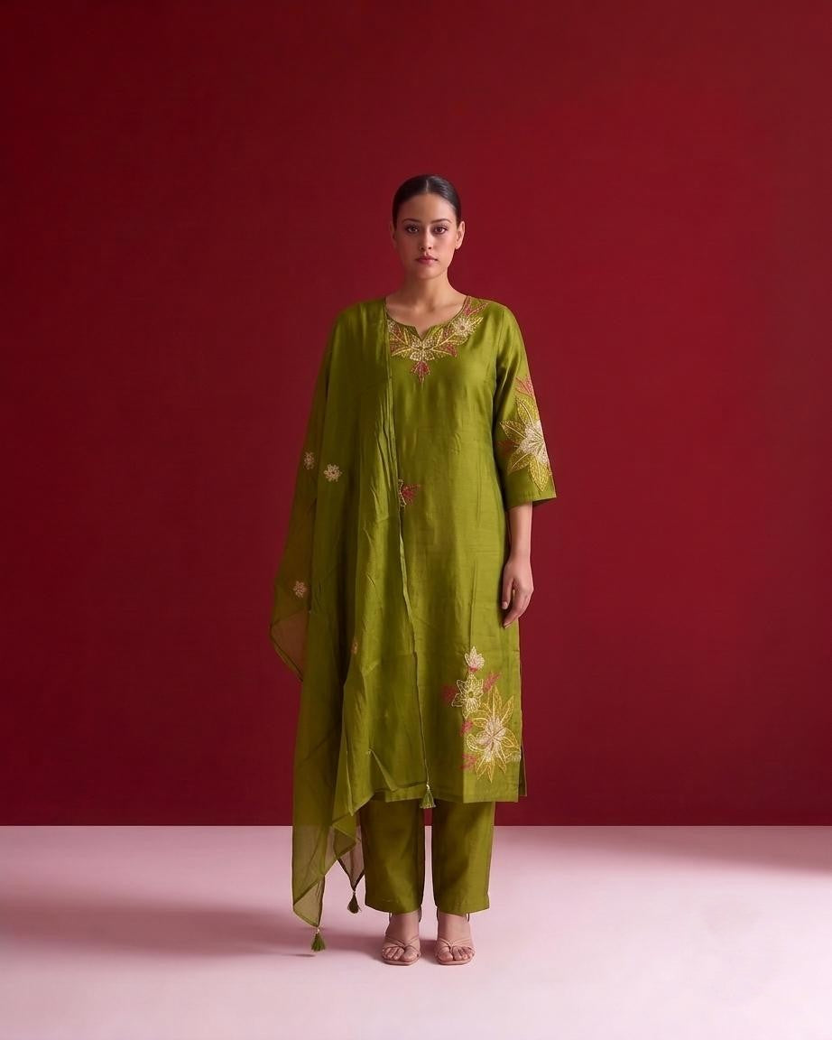 Embroidered Dupatta Set In Mul Chanderi Fabric MLC33
