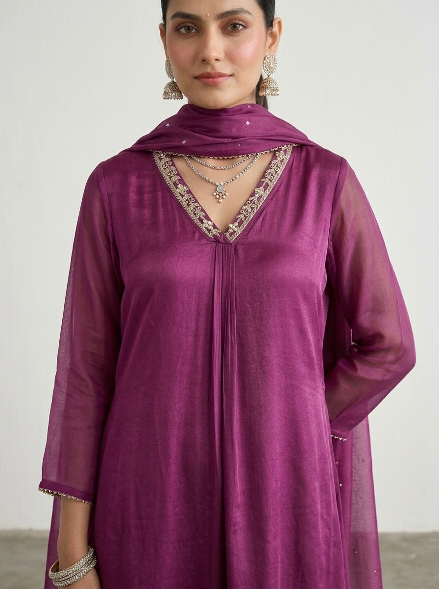 Pure Chinon  Dupatta Set With Lining And Handwork
