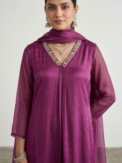 Pure Chinon  Dupatta Set With Lining And Handwork