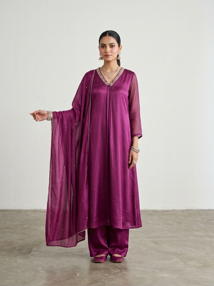 Pure Chinon  Dupatta Set With Lining And Handwork