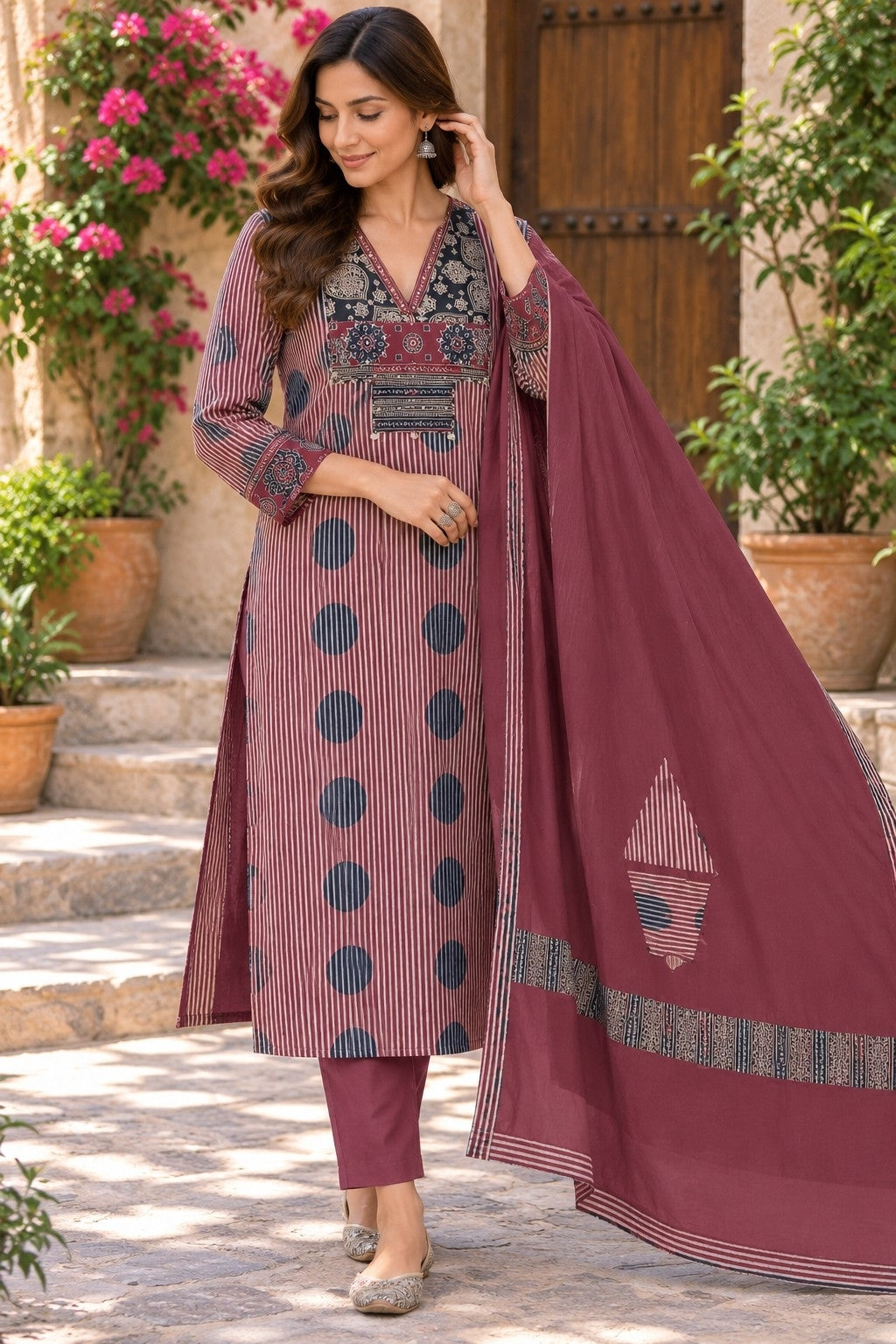 Pure Cotton Dupatta Set With Patch Work CS0381