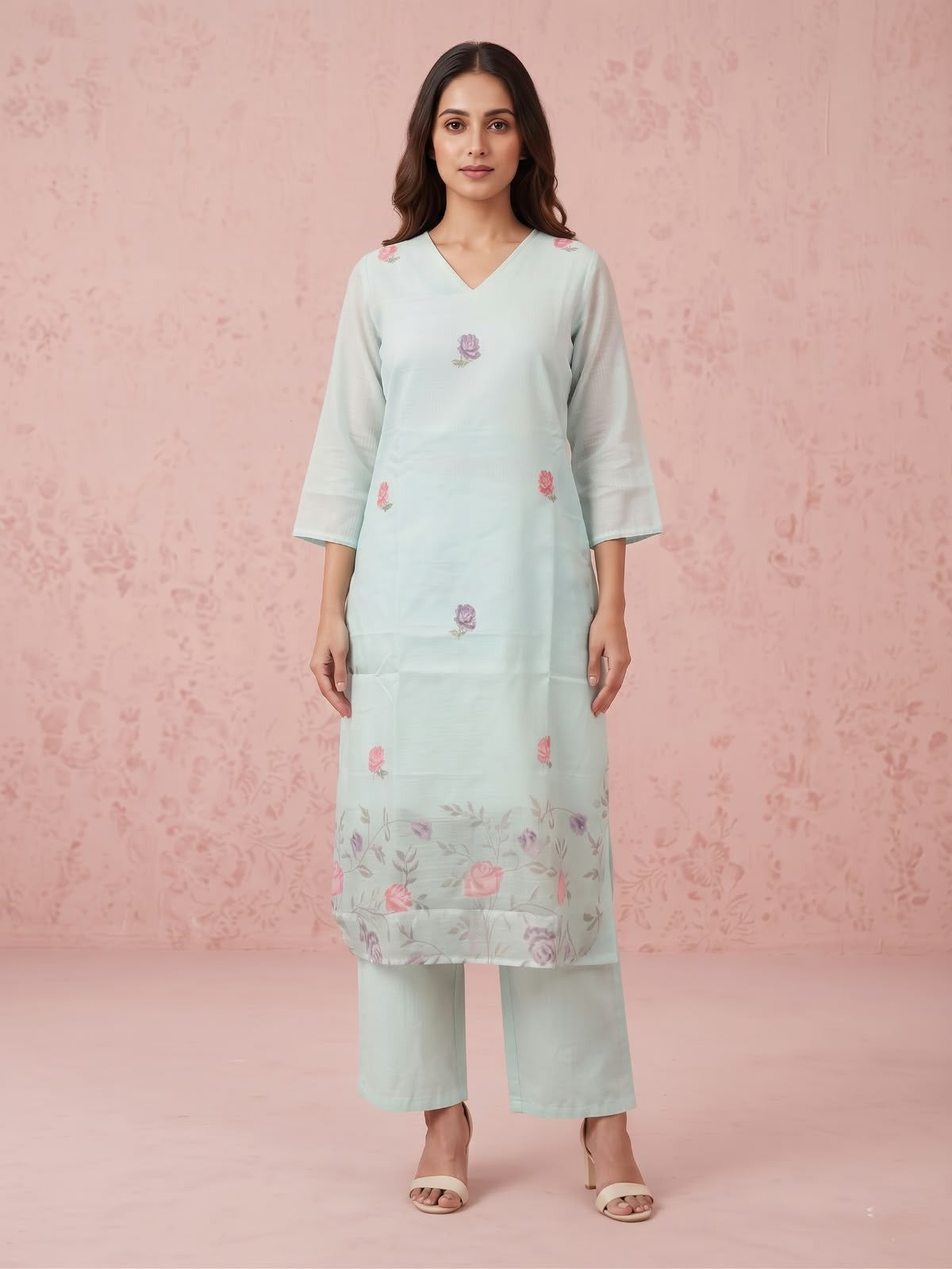 Pure Kota Doria Three Piece Dupatta Set With Inner  KD069