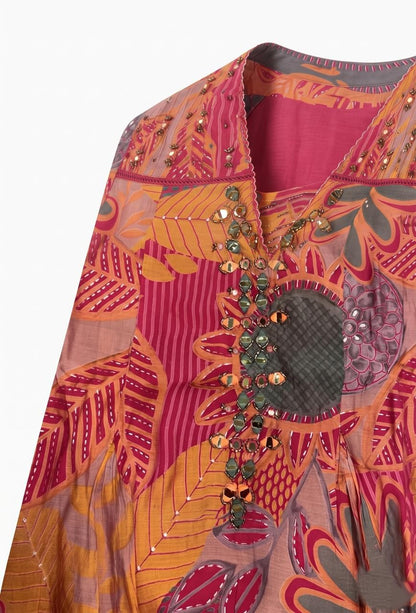 Printed Short Length Dupatta Set In Modal Silk Fabric