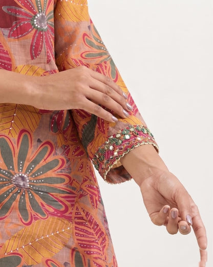 Printed Short Length Dupatta Set In Modal Silk Fabric