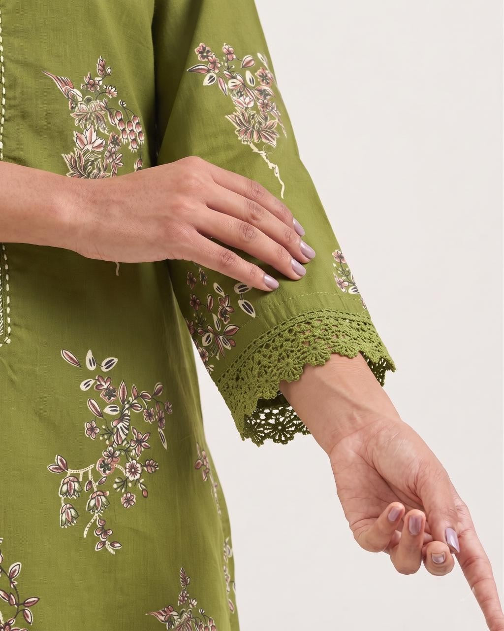 Printed  Cotton Dupatta Set With Lace Work  CS0406