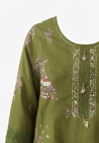 Printed  Cotton Dupatta Set With Lace Work  CS0406