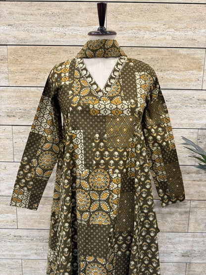Printed A Line Dupatta Set In Cotton Fabric CS0412