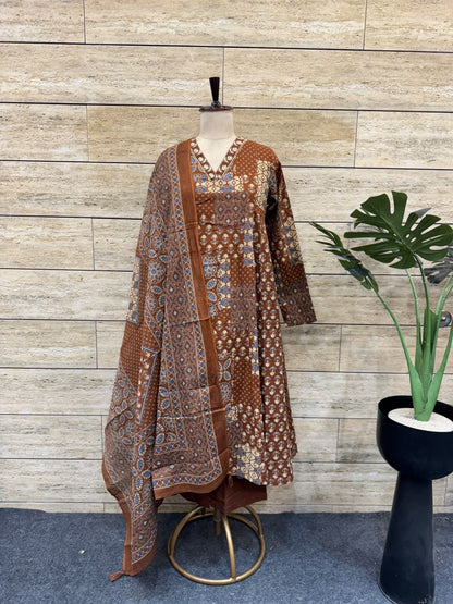 Printed A Line Dupatta Set In Cotton Fabric CS0412