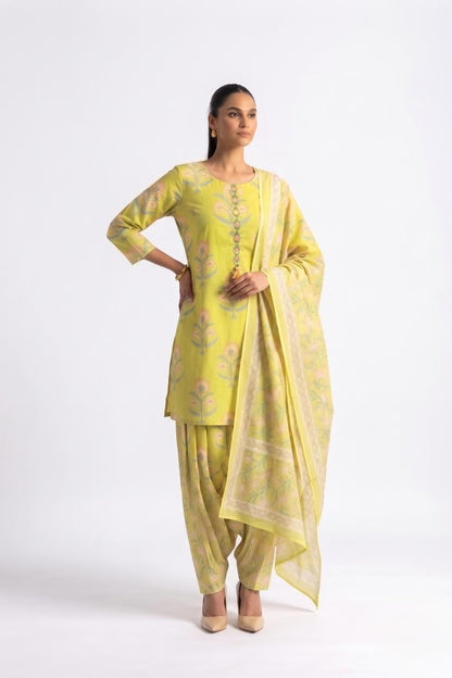 Printed Short Length Cotton Dupatta Set With Farsi Bottom COS415