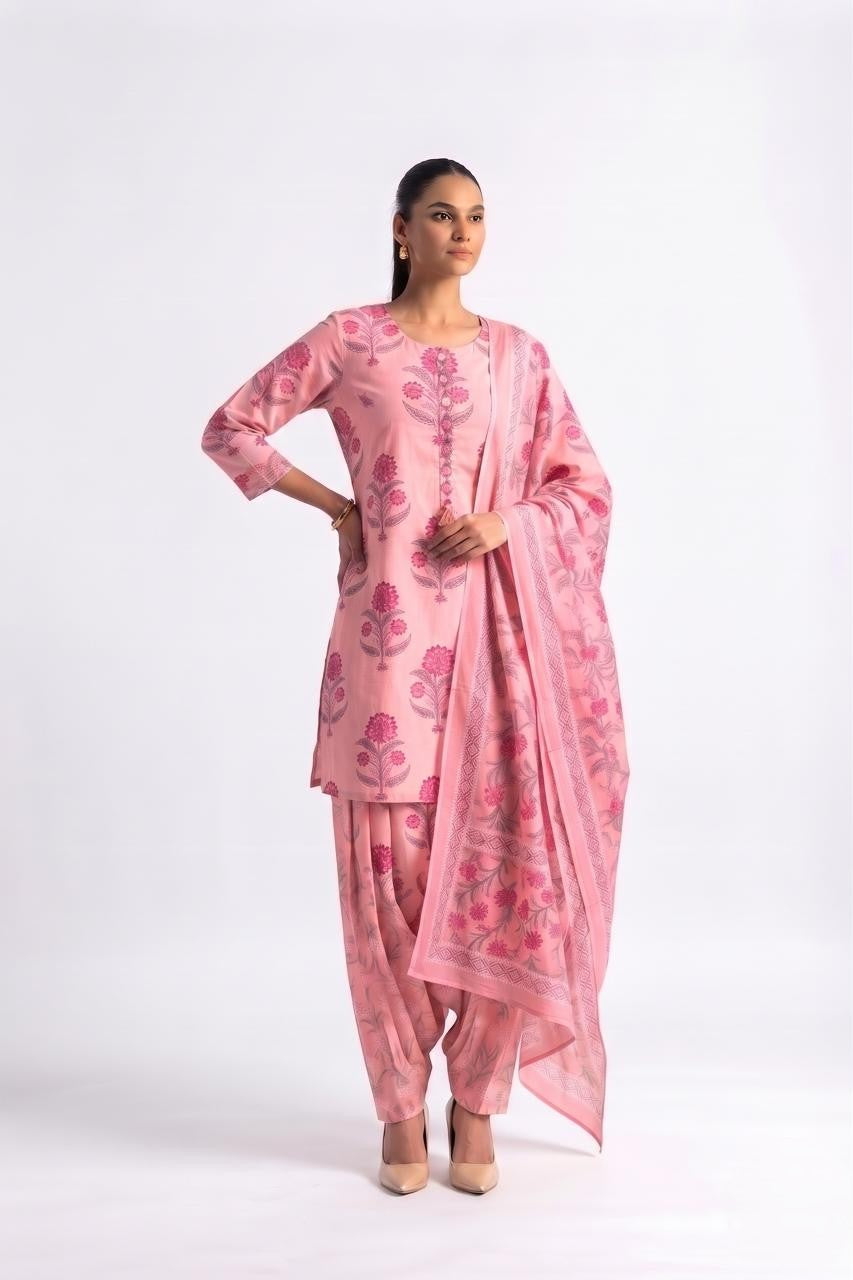 Printed Short Length Cotton Dupatta Set With Farsi Bottom COS415