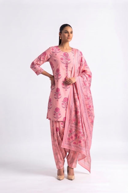 Printed Short Length Cotton Dupatta Set With Farsi Bottom COS415