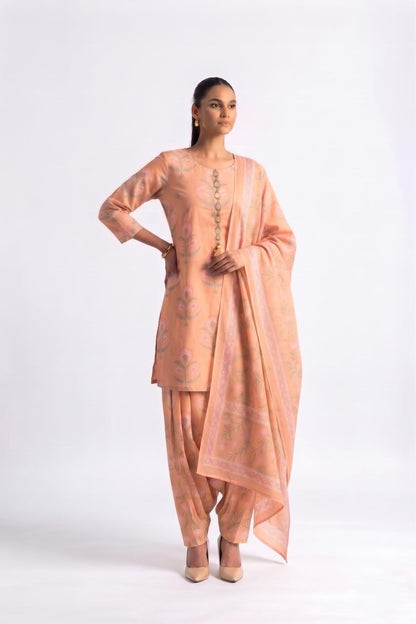 Printed Short Length Cotton Dupatta Set With Farsi Bottom COS415