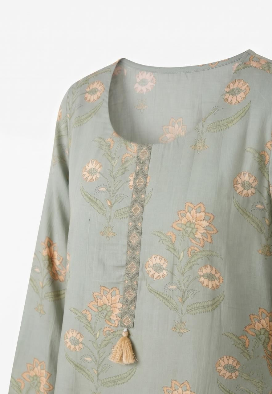 Printed Short Length Cotton Dupatta Set With Farsi Bottom COS415