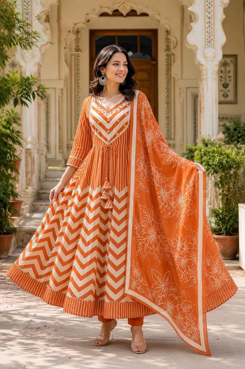 Pure Cotton Anarkali Dupatta Set