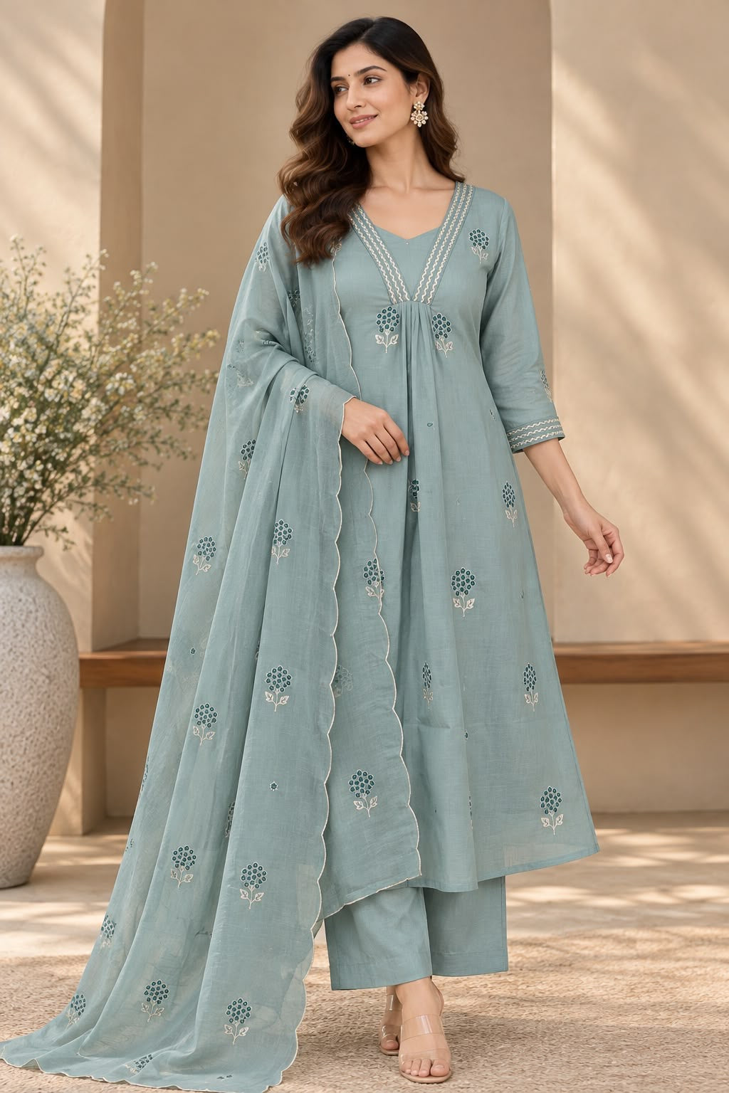 Mul Chanderi Dupatta Set With Inner MLC46